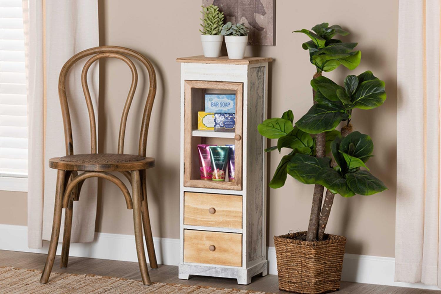 Baxton Studio Dannah Classic and Traditional Two-Tone Oak Brown and White Finished Wood 2-Drawer Storage Cabinet