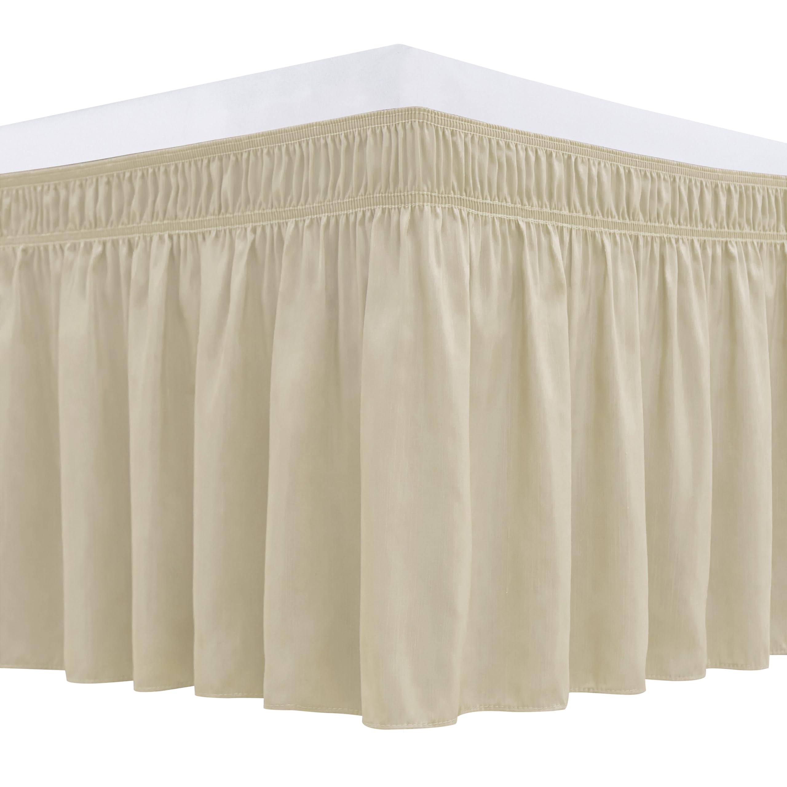 Biscaynebay Wrap Around Bed Skirts With Adjustable Belts For Full & Full Xl Beds 15' Drop, Sand Elastic Dust Ruffles Easy Fit W