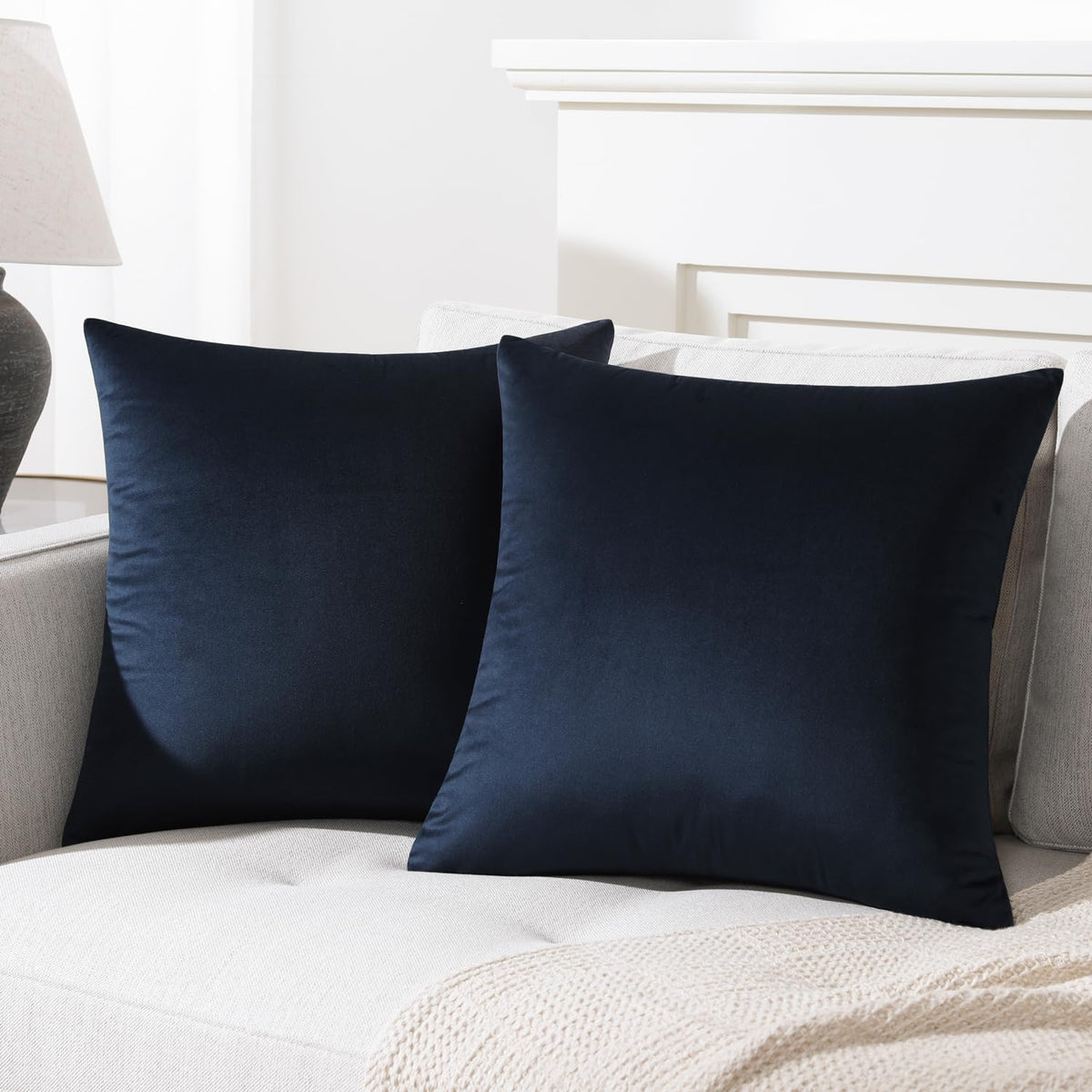 Mixhug Decorative Throw Pillow Covers, Velvet Cushion Covers, Solid Throw Pillow Cases For Couch And Bed, Midnight Blue, 22 X 22