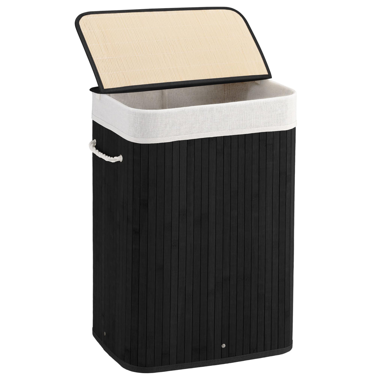 Aliphon 72L Slim Laundry Hamper with Lid, Foldable Bamboo Clothes Laundry Basket with Handles, Removable and Machine Washable Li