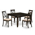 East West Furniture PFBO5-CAP-C 5 Piece Dinette Set for 4 Includes a Square Dining Room Table with Butterfly Leaf and 4 Linen Fabric Upholstered Dining Chairs, 54x54 Inch, Cappuccino