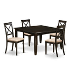East West Furniture PFBO5-CAP-C 5 Piece Dinette Set for 4 Includes a Square Dining Room Table with Butterfly Leaf and 4 Linen Fabric Upholstered Dining Chairs, 54x54 Inch, Cappuccino