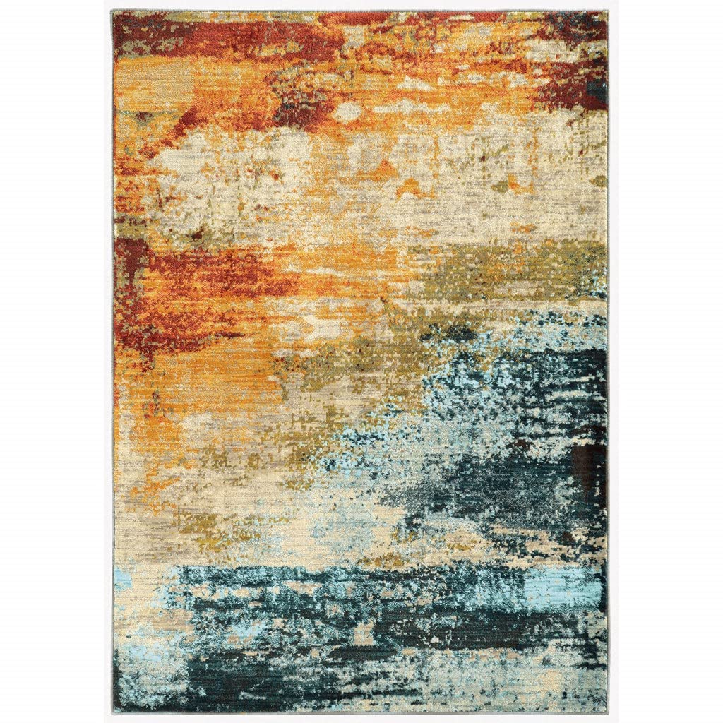 HomeRoots Nylon, Polypropylene 2’x3’ Blue and Red Distressed Scatter Rug