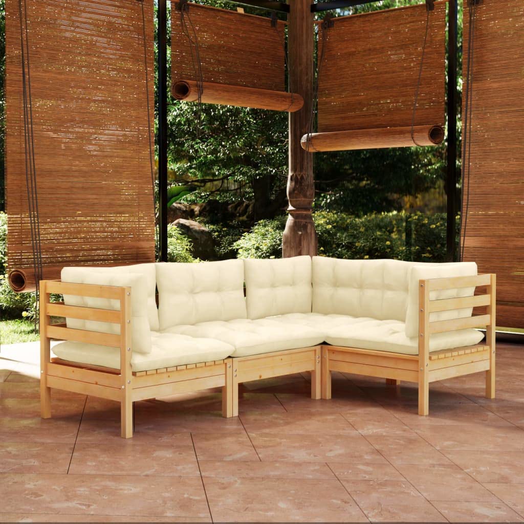 vidaXL Outdoor Patio Lounge Set, 4-Piece - Solid Pinewood Lounge Furniture with Gray Cushions - Comfortable Seating for Garden, Balcony, or Patio