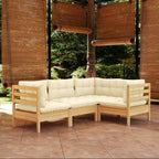 vidaXL Outdoor Patio Lounge Set, 4-Piece - Solid Pinewood Lounge Furniture with Gray Cushions - Comfortable Seating for Garden, Balcony, or Patio