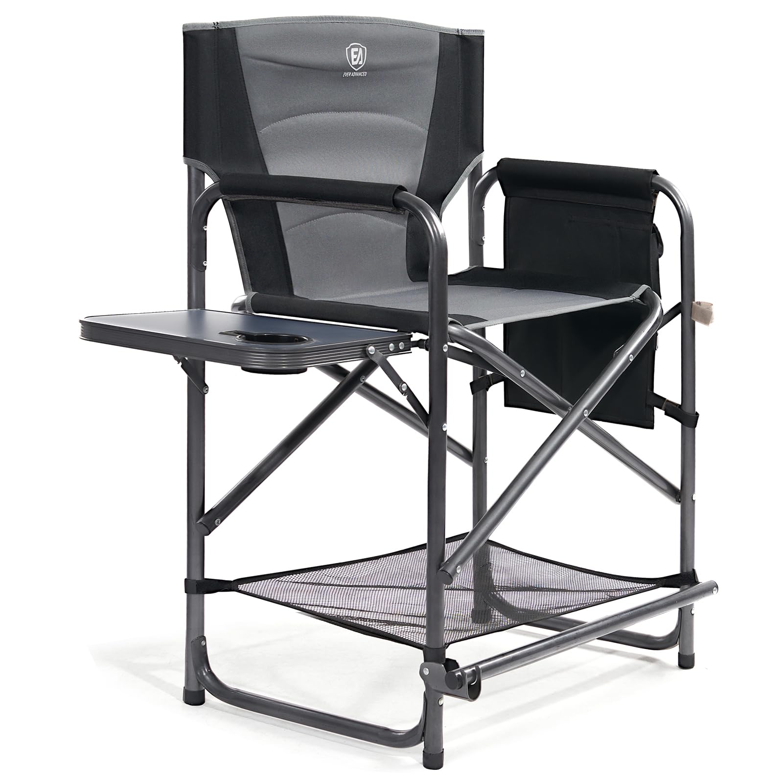 EVER ADVANCED Medium Tall Directors Chair Foldable Makeup Artist Chair Bar Height with Side Table Cup Holder and Pocket Footrest