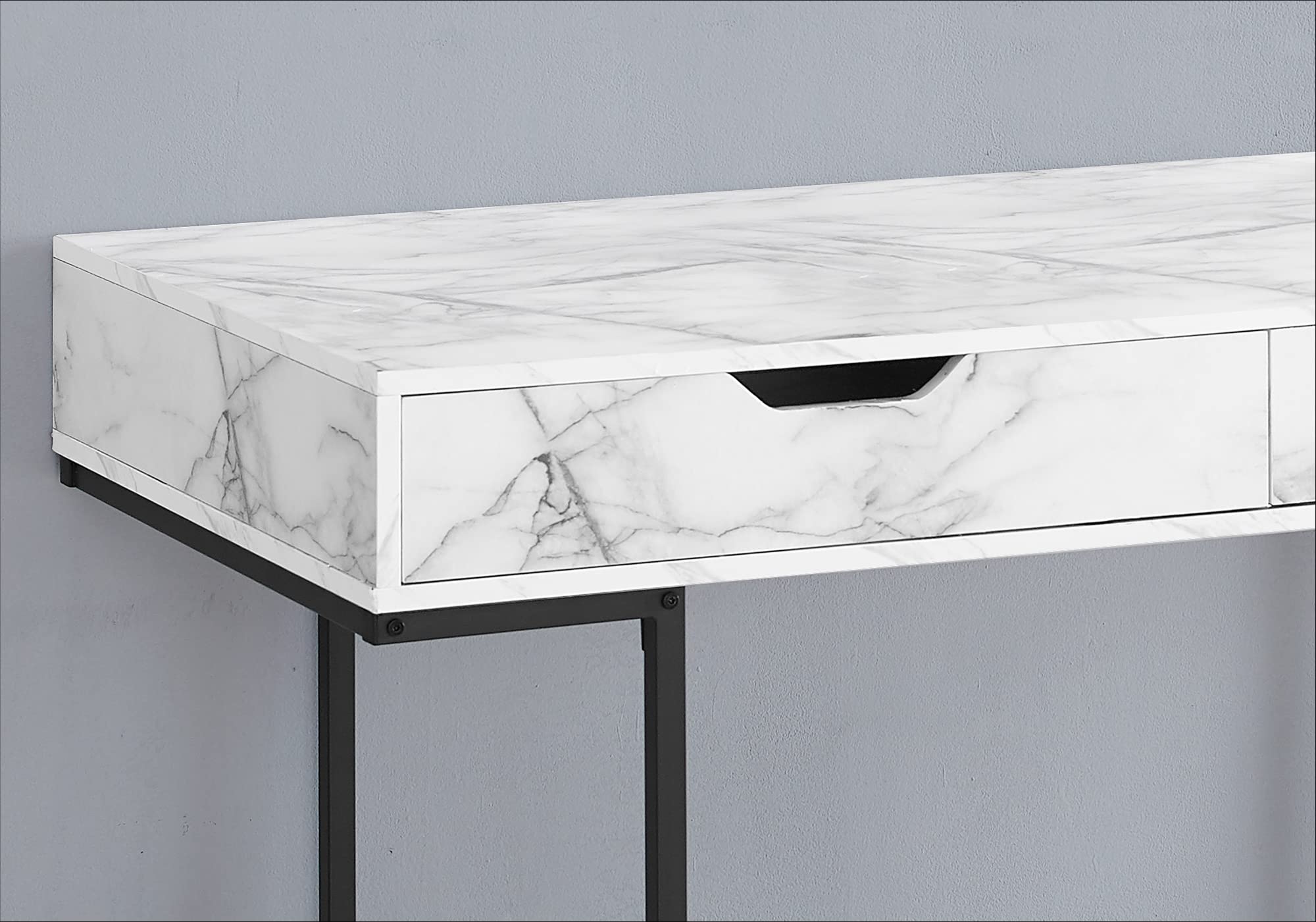 Monarch Specialties I 7558 Computer Desk, Home Office, Laptop, Storage Drawers, 48&quot; L, Work, Metal, Laminate, White Marble Look, Black, Contemporary, Modern
