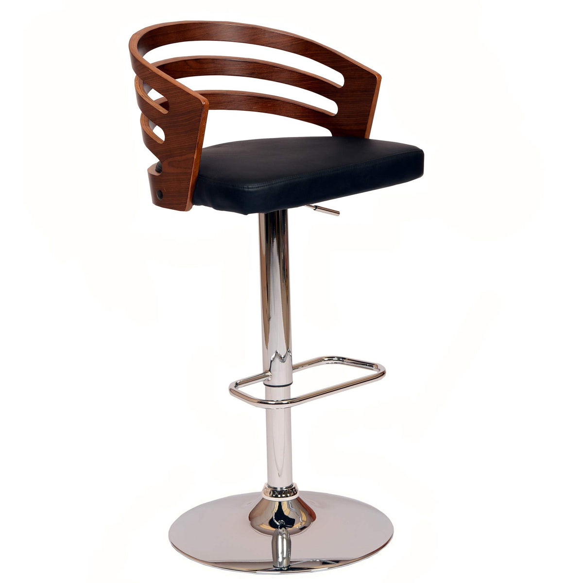 Ergode Adele Swivel Barstool in Black PU/Walnut Veneer and Chrome Base