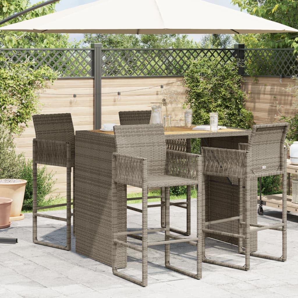 vidaXL Patio Table with Acacia Wood Top - Outdoor Garden Furniture, Gray Poly Rattan, Powder-Coated Steel Frame - 57.1 x 31.5 x 43.3