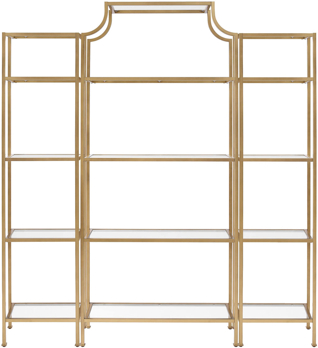 Crosley Furniture Aimee 3-Piece Bookshelf Set with Glass Shelves, Bookcase Storage, Gold and Glass