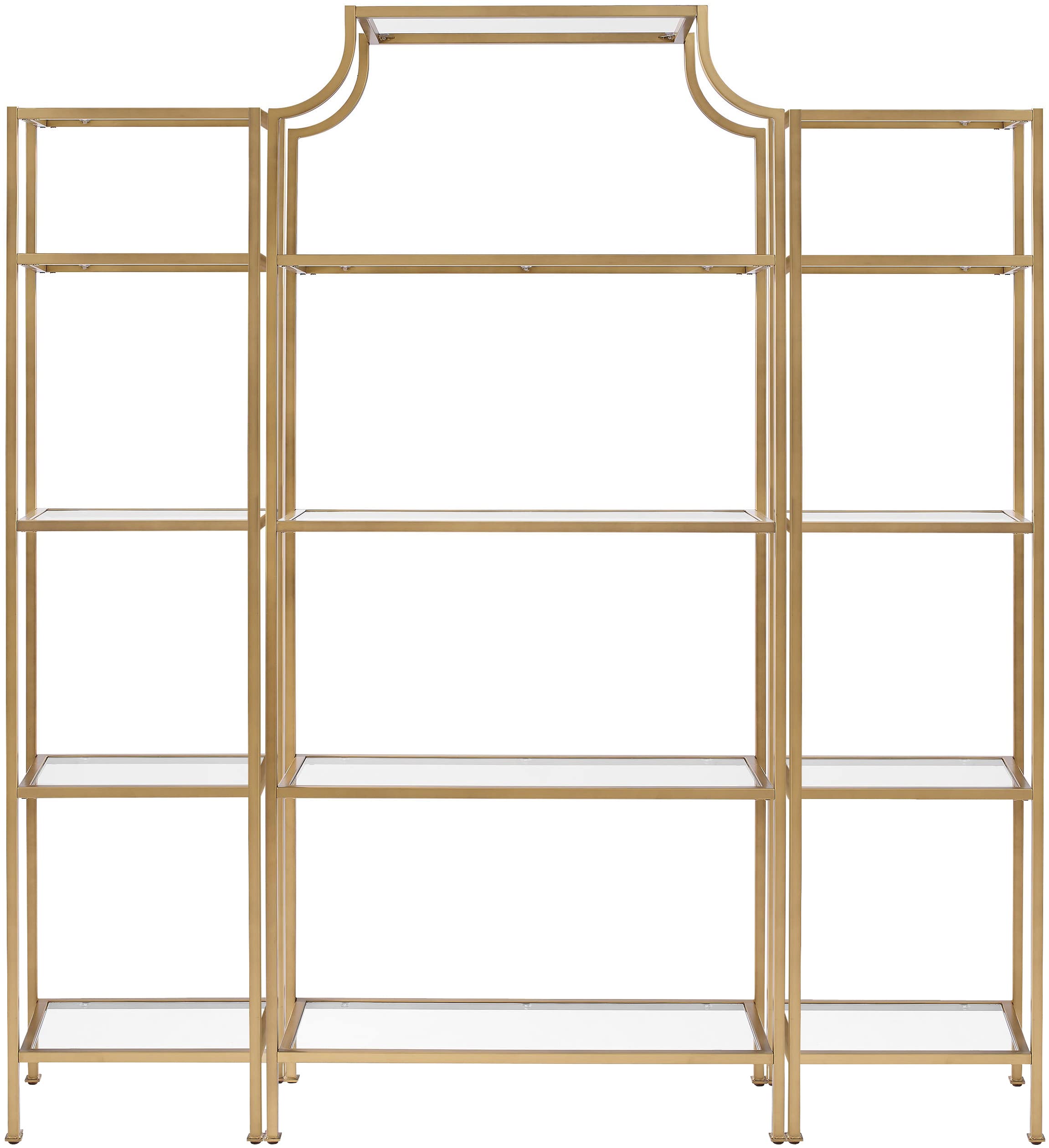 Crosley Furniture Aimee 3-Piece Bookshelf Set with Glass Shelves, Bookcase Storage, Gold and Glass