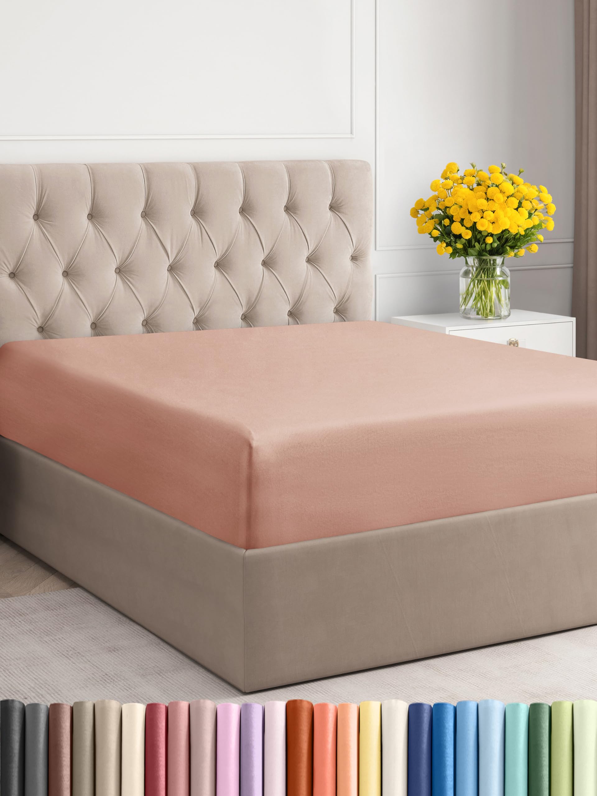 Queen Size Fitted Bed Sheet - Hotel Luxury Single Fitted Sheet Only - Fits Mattress Up To 16 - Extra Soft, Wrinkle Free, Breathable And Cooling - Bottom Fitted Sheet - Mauve Single Fitted Sheet Only