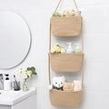 Mridvya 3Tier Hanging Storage Baskets | Woven Rope Organiser | With Hooks | Wall Mounted (Beige)