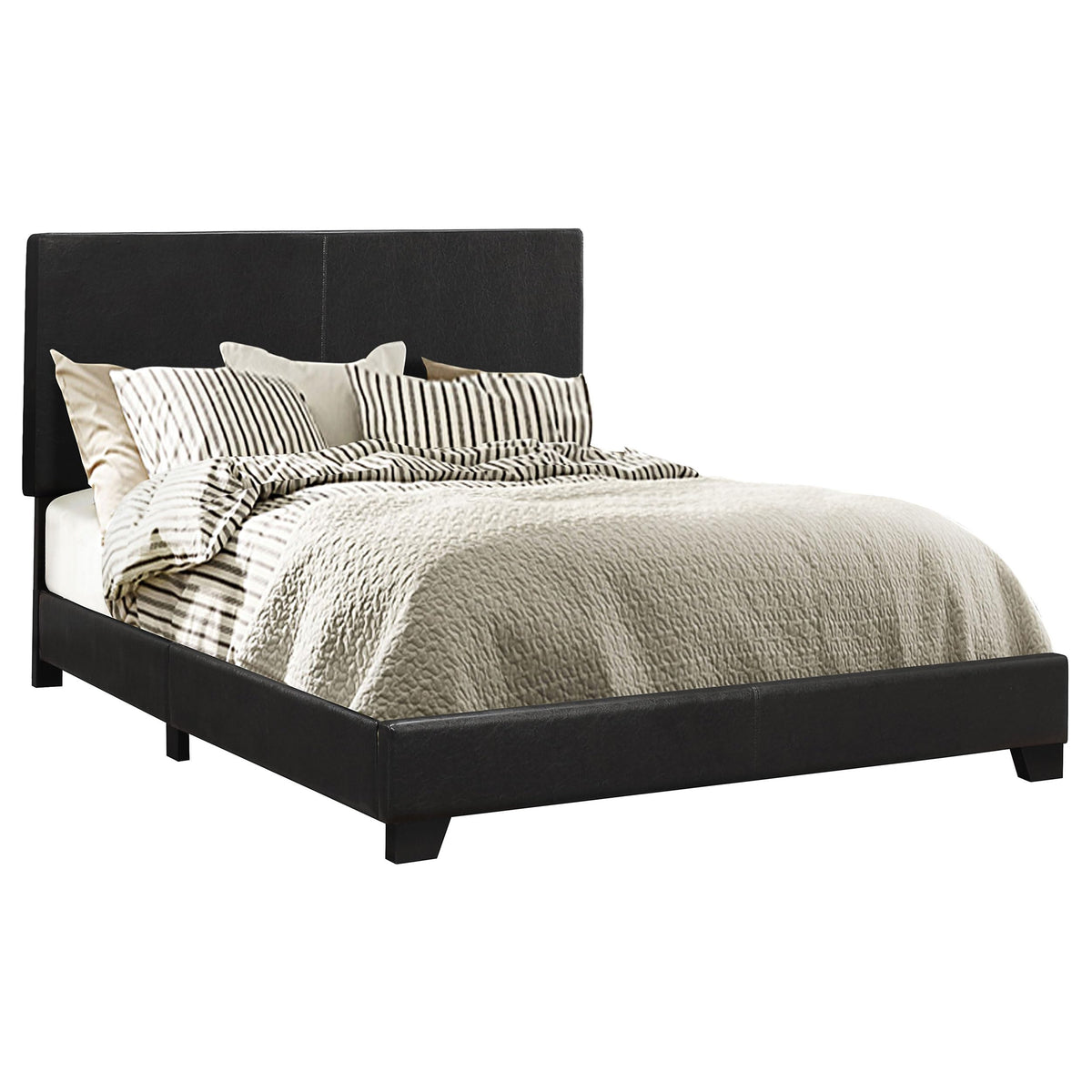 Coaster Home Furnishings Dorian Modern Upholstered Full Size Bed Frame Black Faux Leather Easy Assembly 300761F