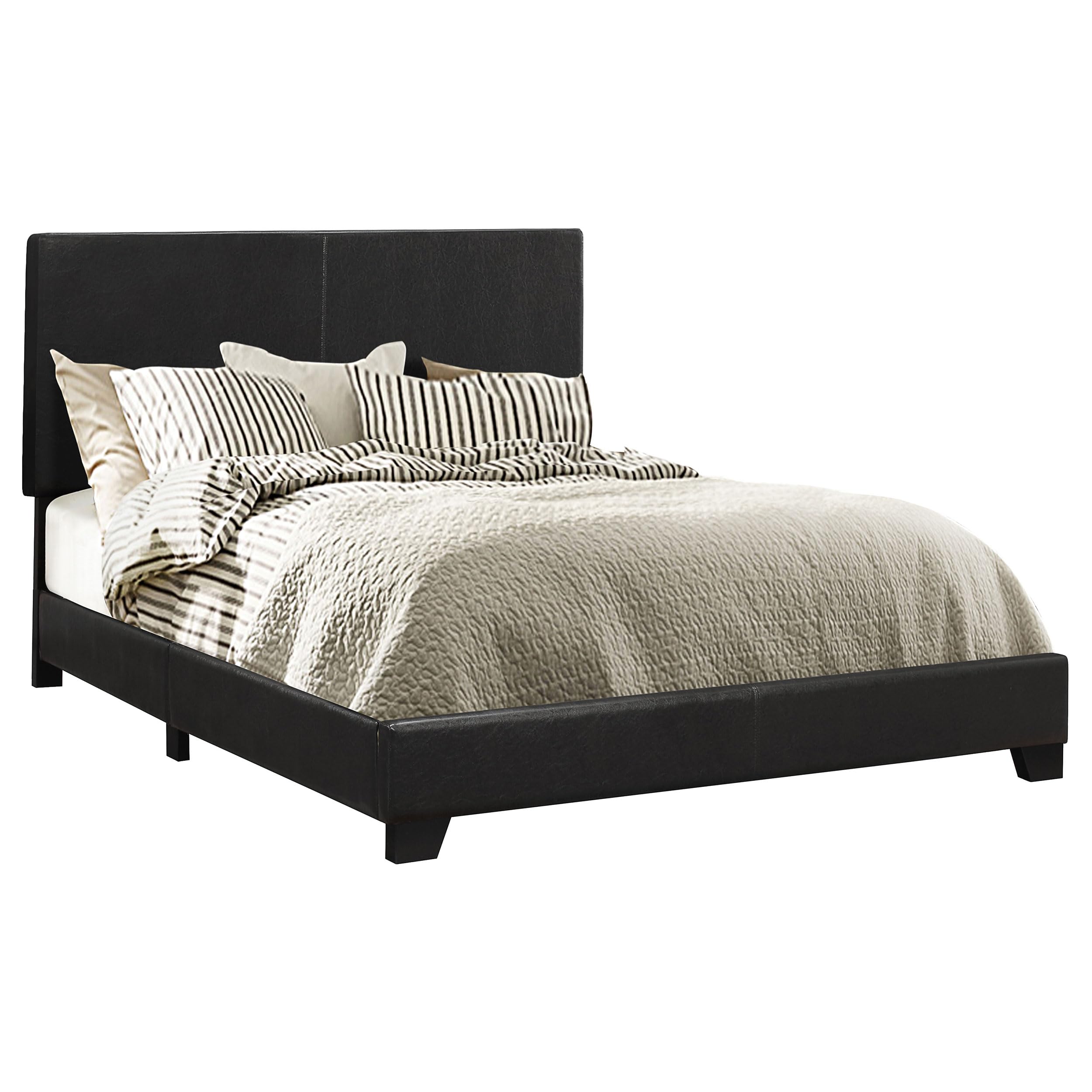 Coaster Home Furnishings Dorian Modern Upholstered California King Size Bed Frame Black Faux Leather Easy Assembly 300761KW