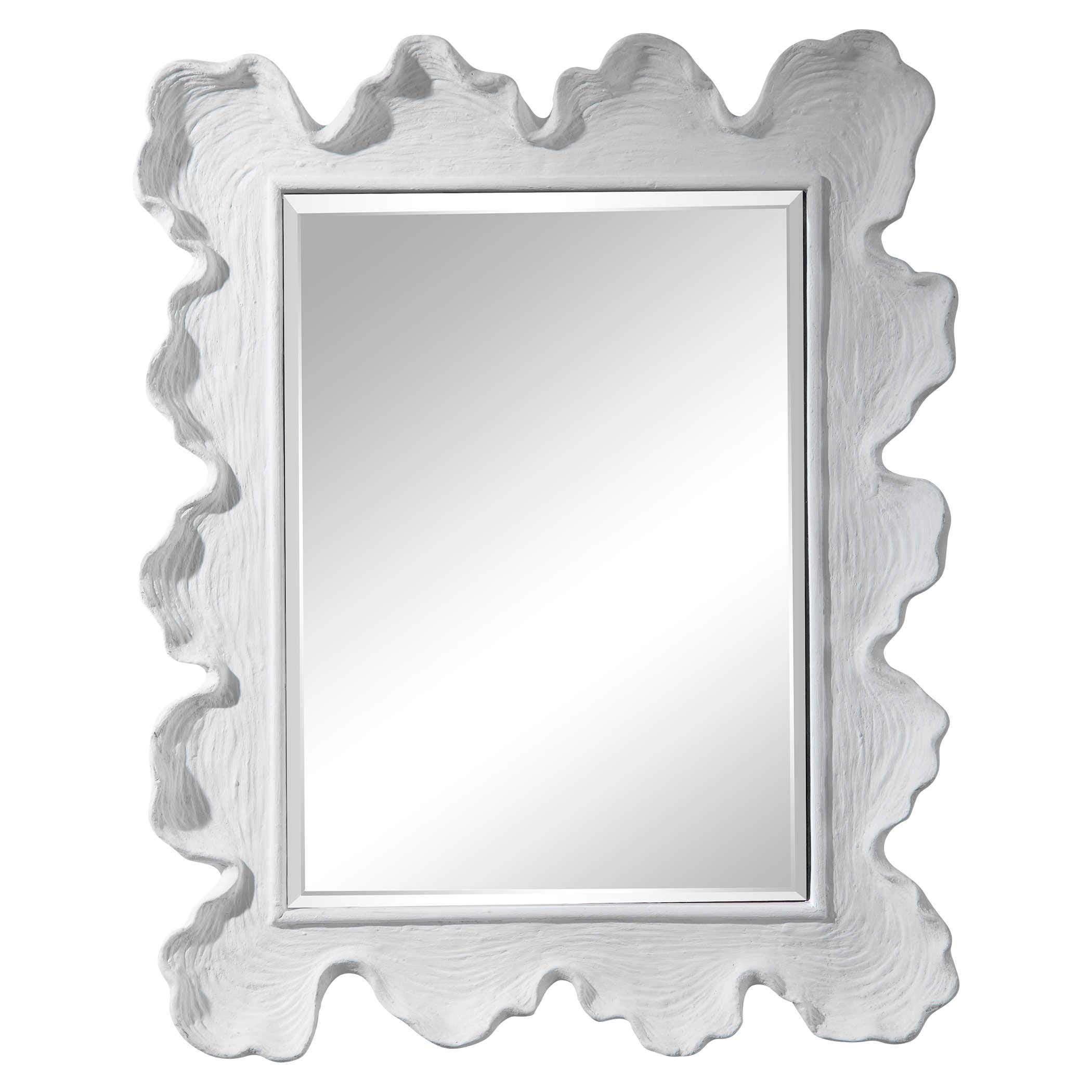 MY SWANKY HOME Organic Shape Modern White Coral Wall Mirror Matte Wood Grain Live Natural Edge