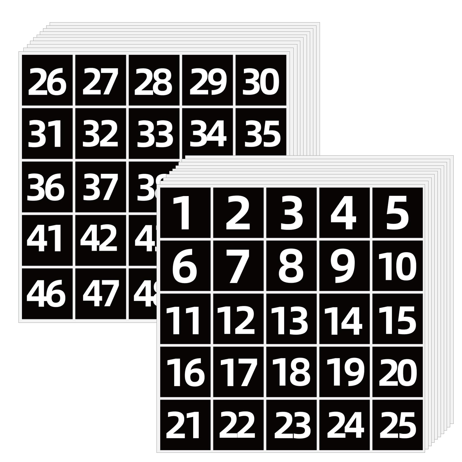 Starliboo Black Consecutive Number Stickers 1-50, 1.5 Inch Square Self Adhesive Numbered Label Stickers For Inventory, Storage,