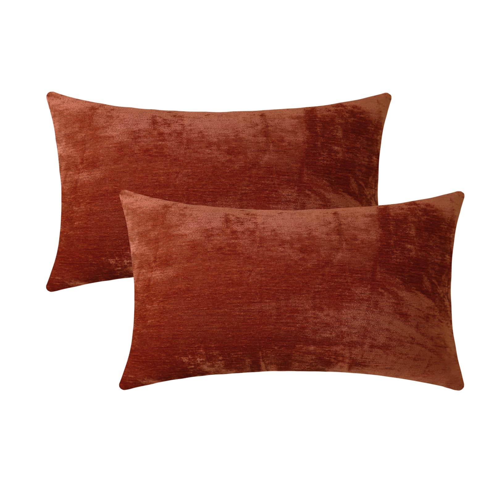 Jeneoo Terracotta Decorative Throw Pillow Covers Soft Chenille Comfy Solid Rust Couch Cushion Case Decor (Set Of 2, 12 X 20 Inch