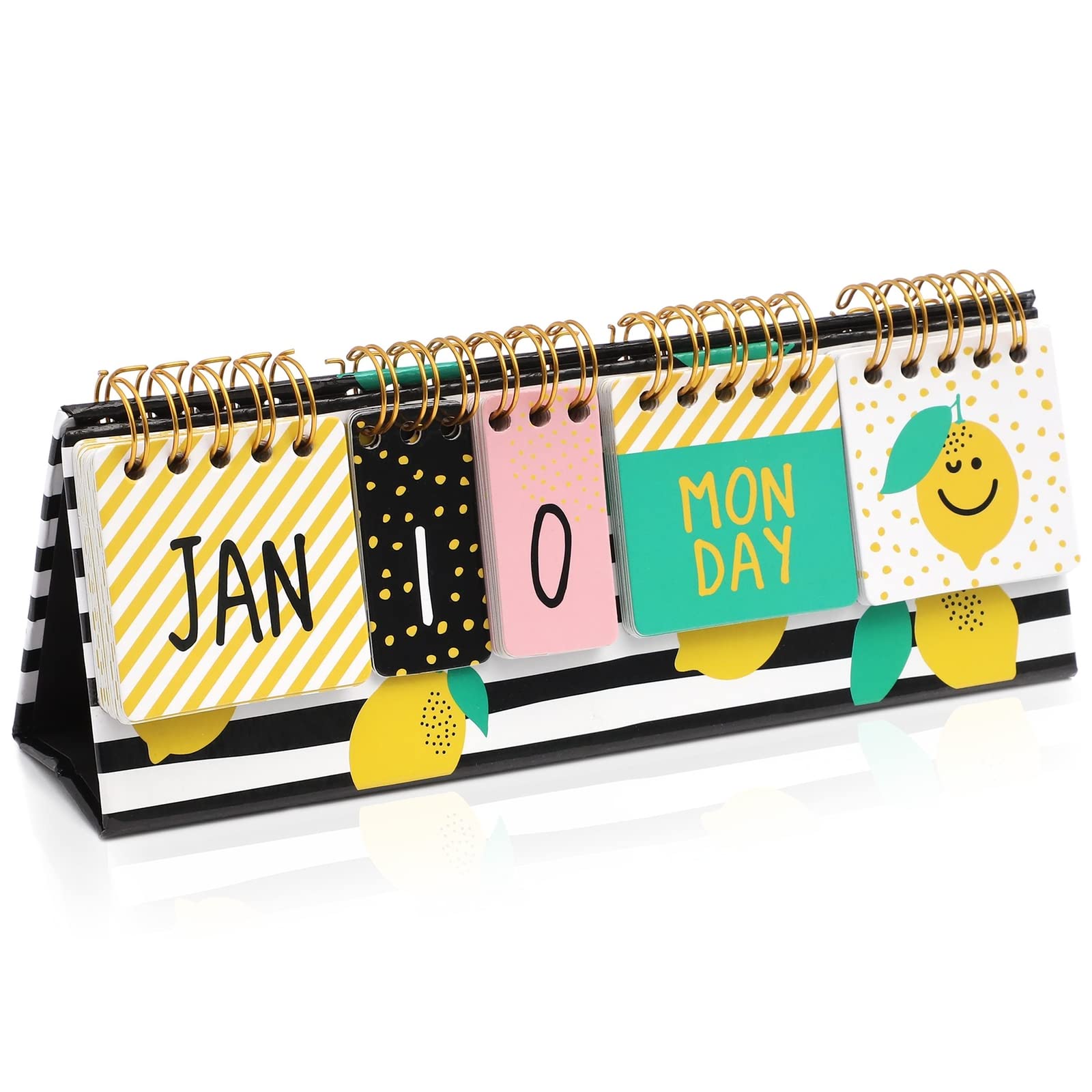 Paper Junkie Lemon Perpetual Flip Calendar For Office Desktop, Classroom Supplies, Desk Calendar With Day, Date, And Month Displ