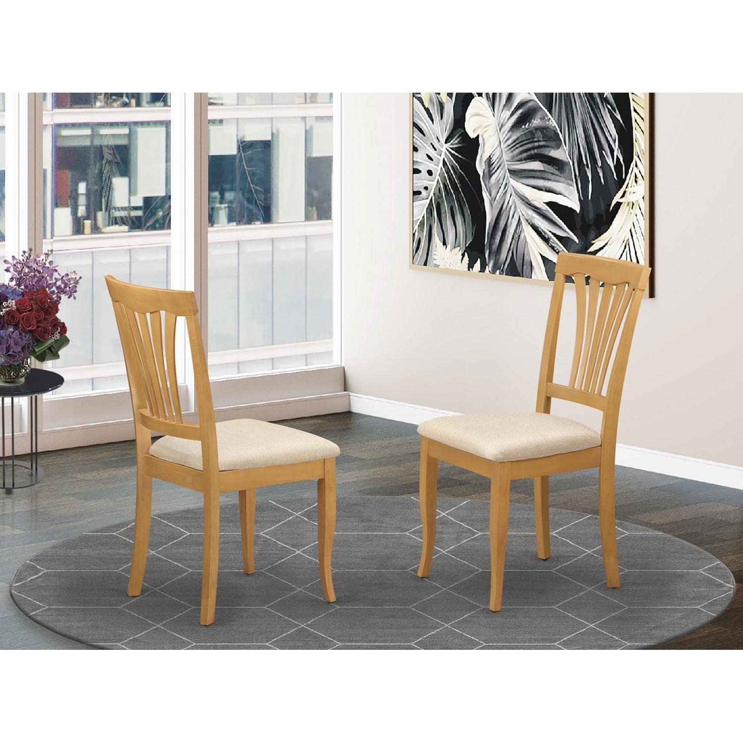 East West Furniture AVC-OAK-C Avon Kitchen Dining Chairs - Linen Fabric Upholstered Solid Wood Chairs, Set of 2, Oak