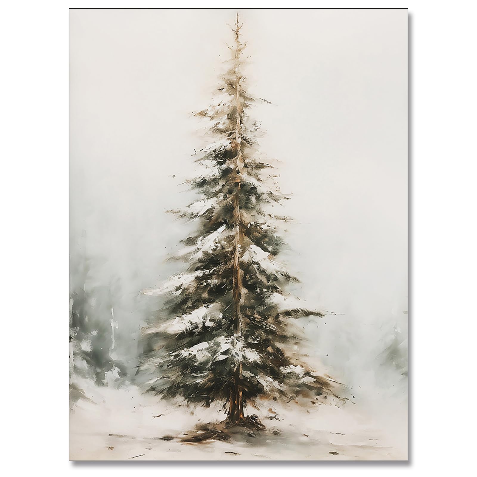 Vintage Christmas Canvas Wall Art Pine Tree Winter Scene Wall Art Botanical Print Pictures Poster Landscape Painting Room Aesthe