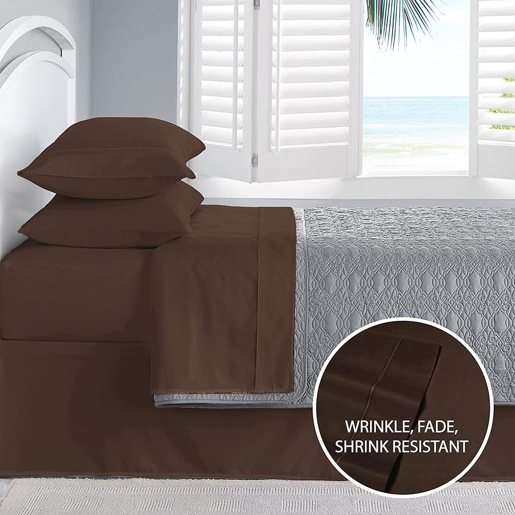 Cathay Home Essentials Ultra Soft Hypoallergenic Wrinkle Resistant Double Brushed Microfiber Bedding Sheet Set, Brown, King