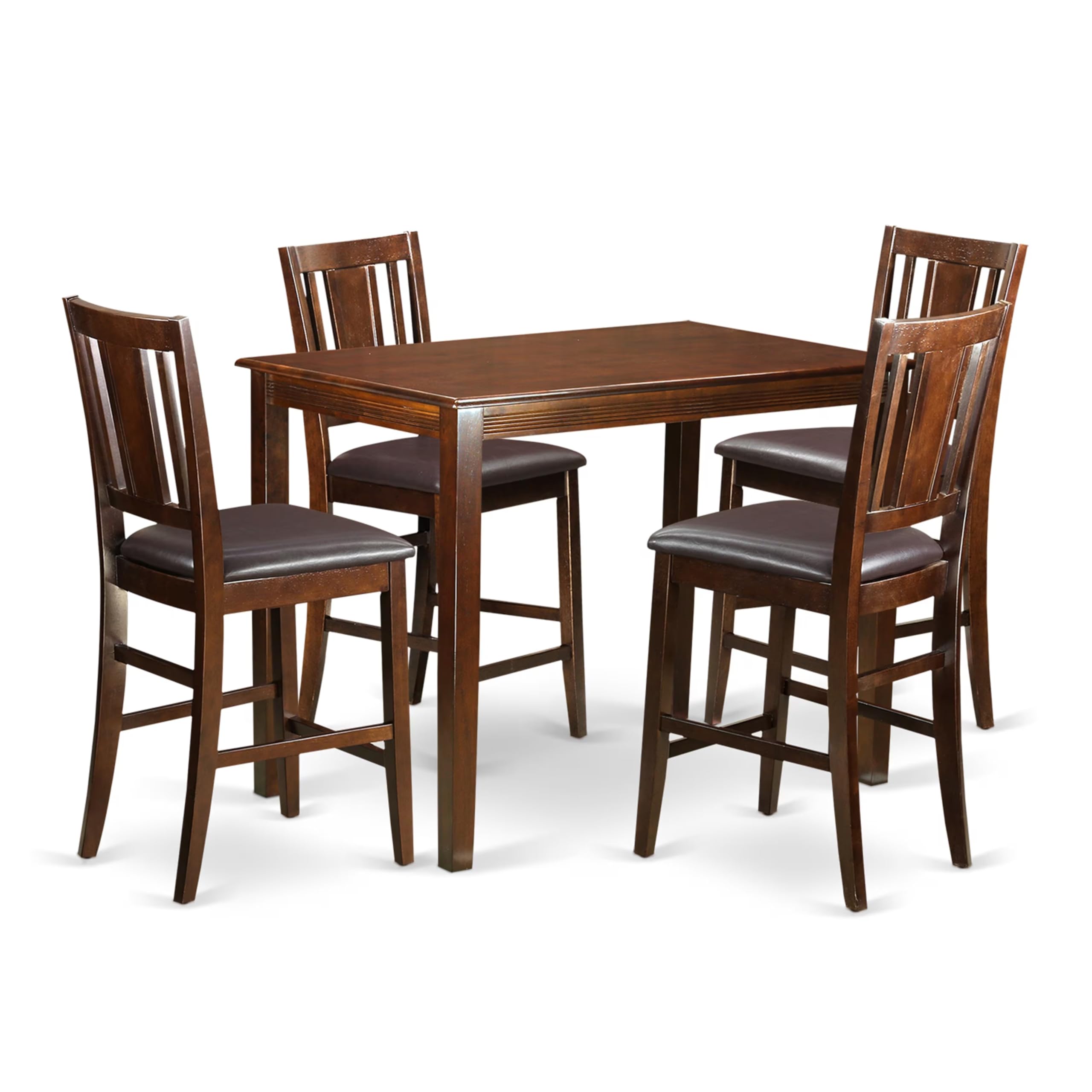 East West Furniture YABU5-MAH-LC 5 Piece Counter Height Pub Set Includes a Rectangle Dining Table and 4 Faux Leather Kitchen Dining Chairs, 30x48 Inch, Mahogany