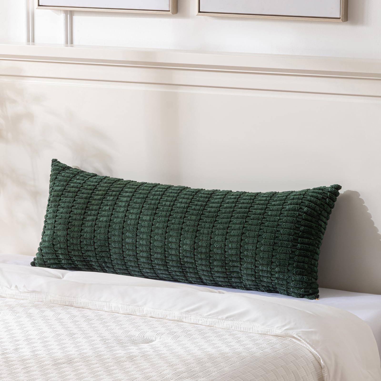 Fancy Homi Dark Green Long Body Lumbar Decorative Throw Pillow Covers 14X36 Inch For Bed Couch Bedroom Bench, Soft Corduroy Rect