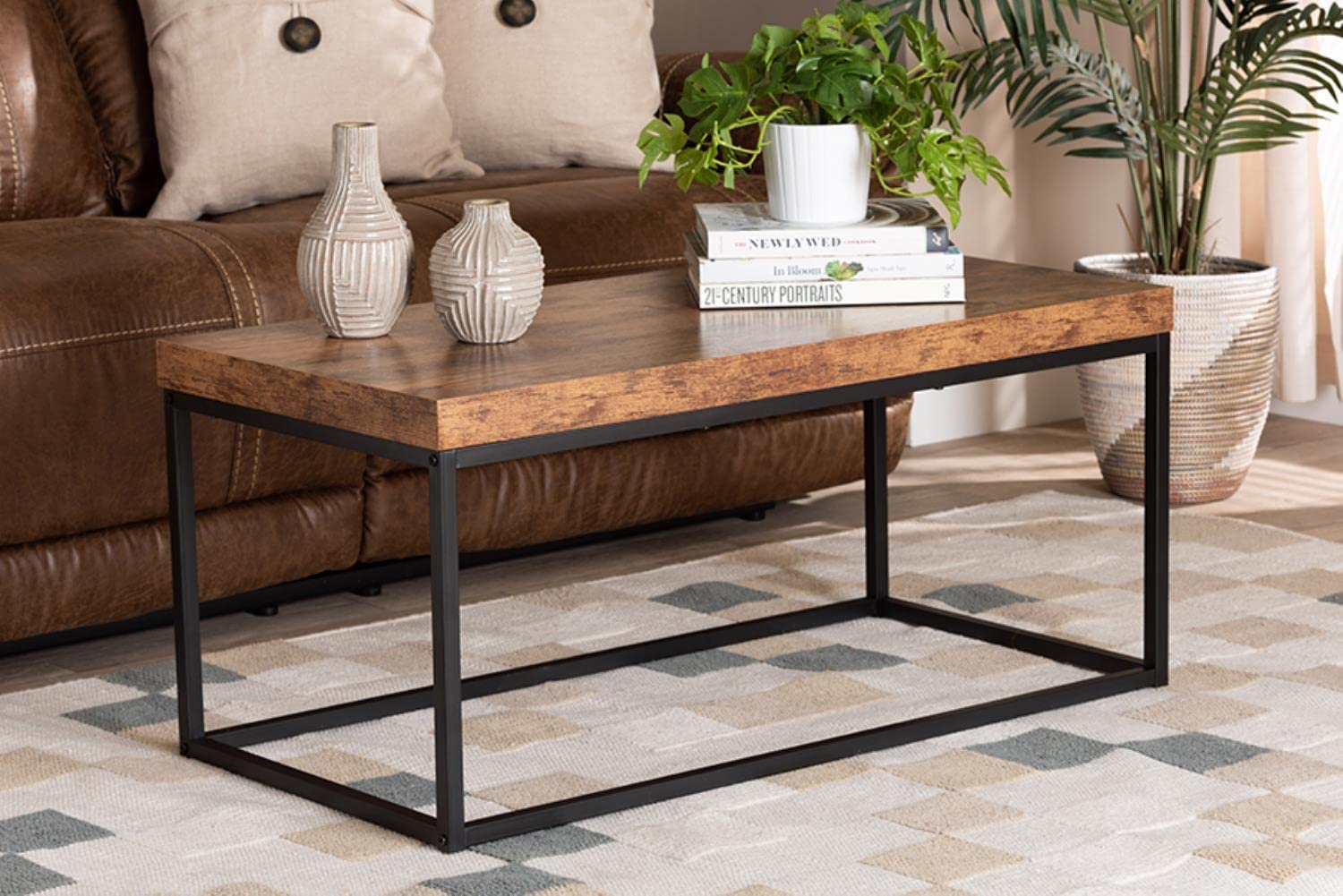 Baxton Studio Bardot Industrial Walnut Wood and Black Metal Coffee Table