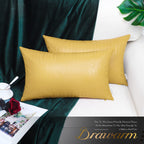 Brawarm Faux Leather Pillow Covers 12 X 20 Inches, Yellow Leather Pillow Covers Pack Of 2, Crocodile Leather Decorative Lumbar T