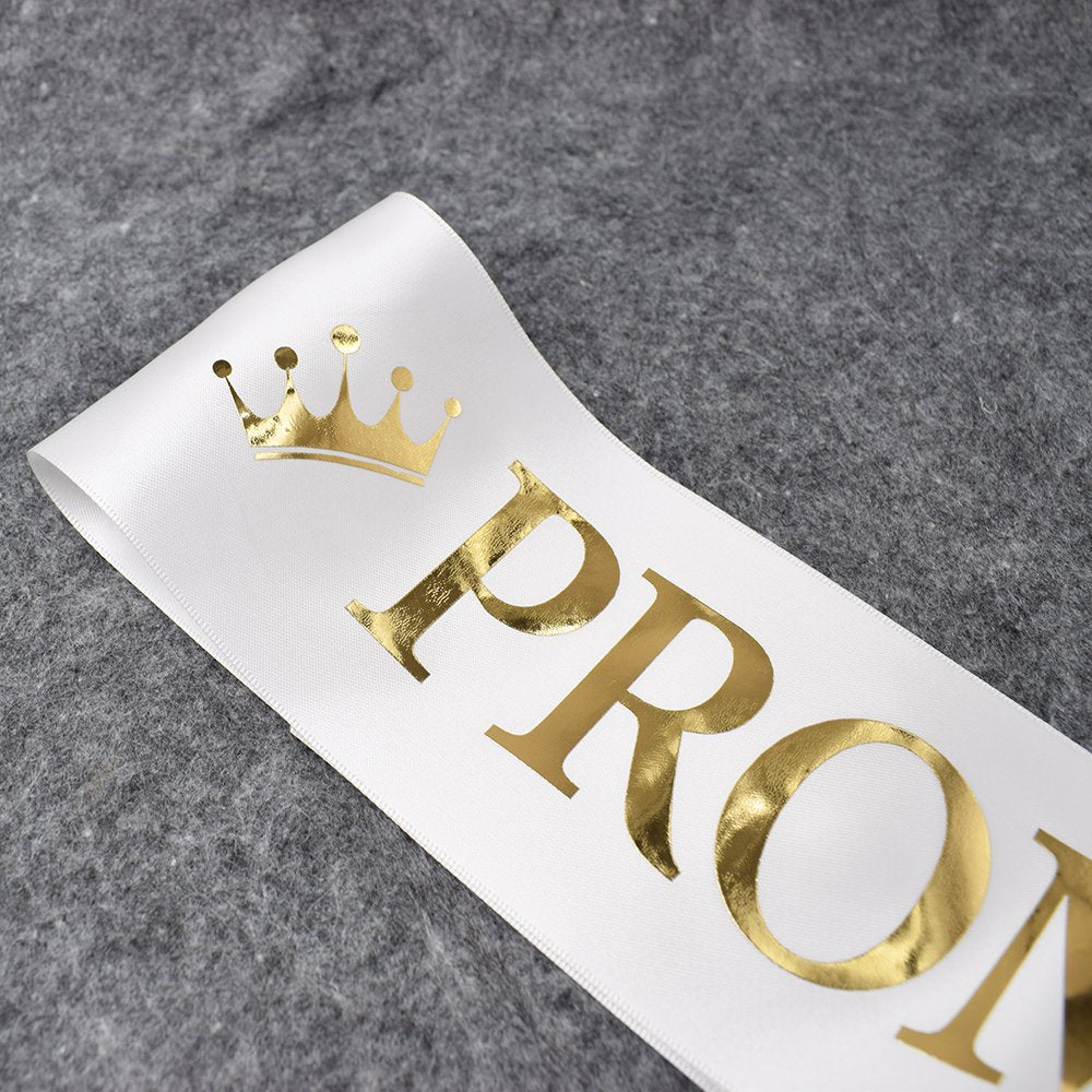 Ttcorock 'Prom King' And 'Prom Queen' Sashes - Graduation Party School Party Accessories, White With Gold Print