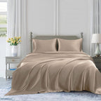 Homiest 3Pcs Satin Sheets Set Luxury Silky Satin Bedding Set With Deep Pocket, 1 Fitted Sheet + 1 Flat Sheet + 1 Pillowcase (Twin Xl Size, Taupe)