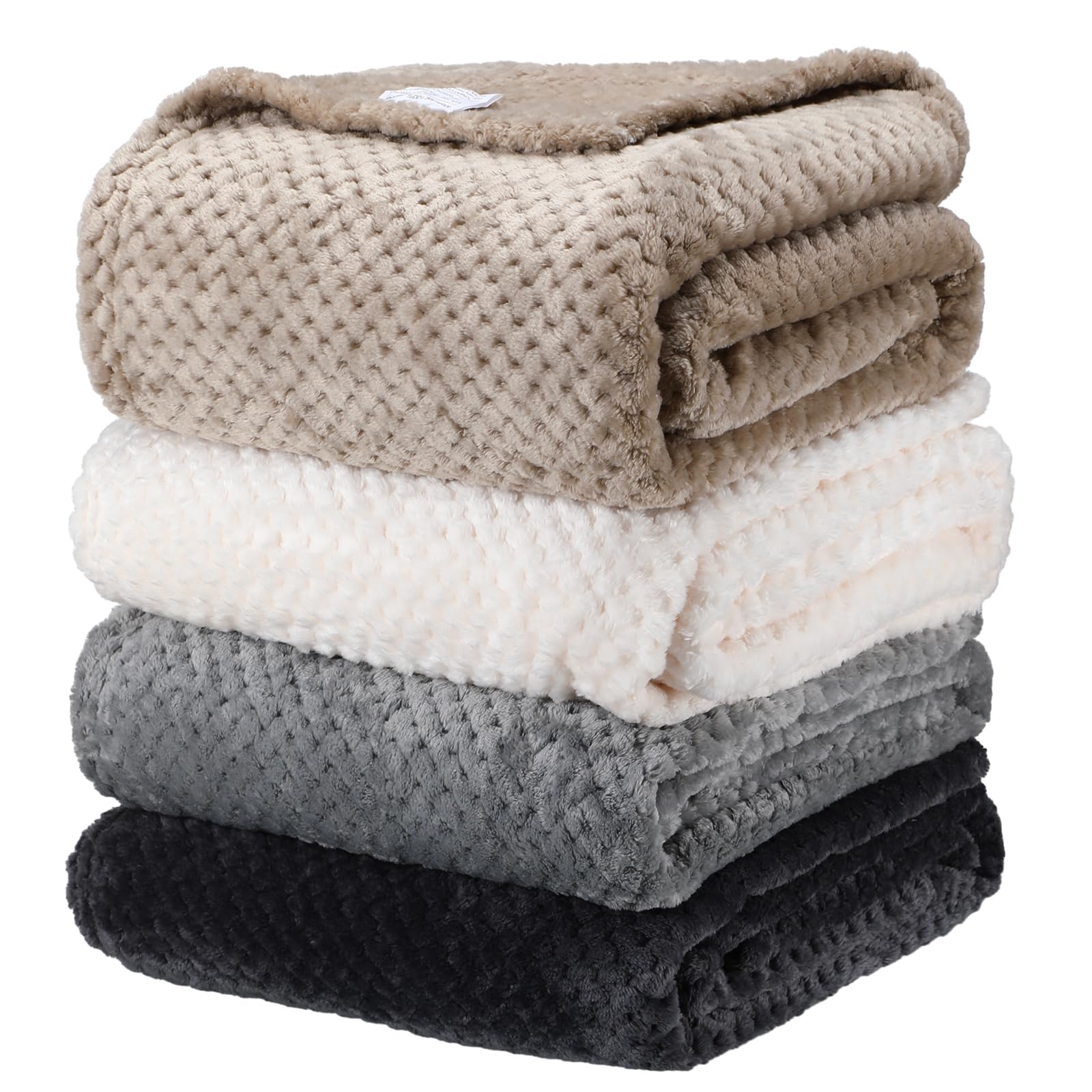 Newwiee 4 Pcs Flanne Fleece Throw Blanket For Bed Couch Large 3D Waffle Textured Soft Blanket Winter Warm Lightweight No Sheddin