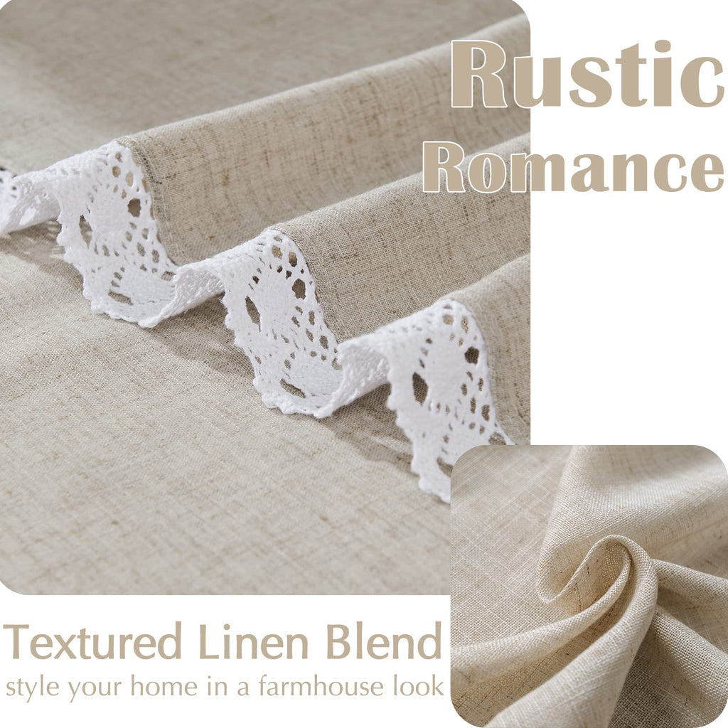 Jinchan Linen Blend Curtains 90 Inches Long 2 Panels Farmhouse Curtains With Lace Trim For Living Room Taupe Rustic Curtains Rod Pocket Back Tab Light Filtering Curtains Bedroom Window Curtain Set