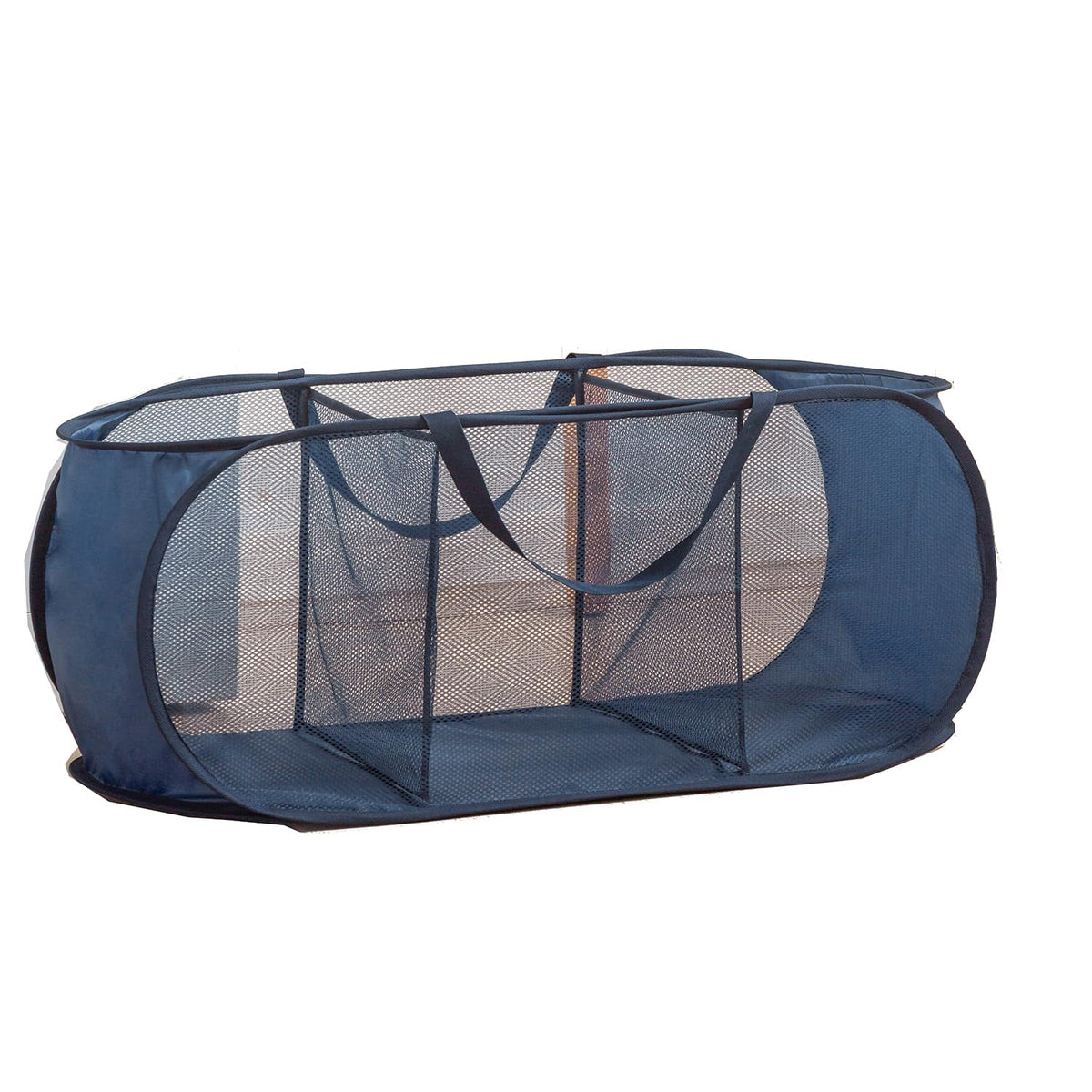 Mesh Laundry Hamper Basket, Sturdy 3 Compartments Laundry Basket, Foldable Pop up Laundry Hamper with Side Pocket for Laundry Ro