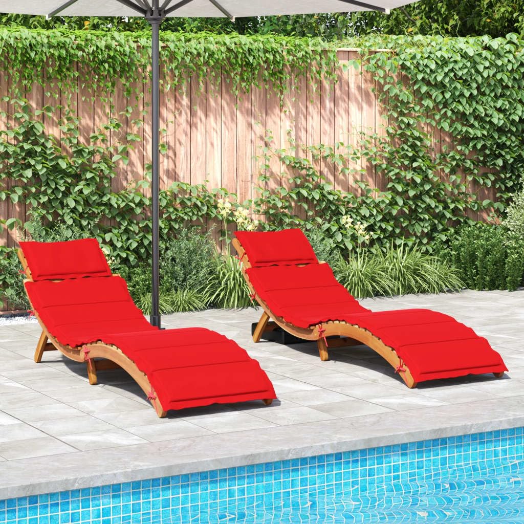 vidaXL Ligstoelen met kussens 2 St massief acaciahout Rood, tuinstoel, terrasmeubel, zonnebed, tuinmeubel, ligstoel, tuinbed, ligbed tuin, 3214837