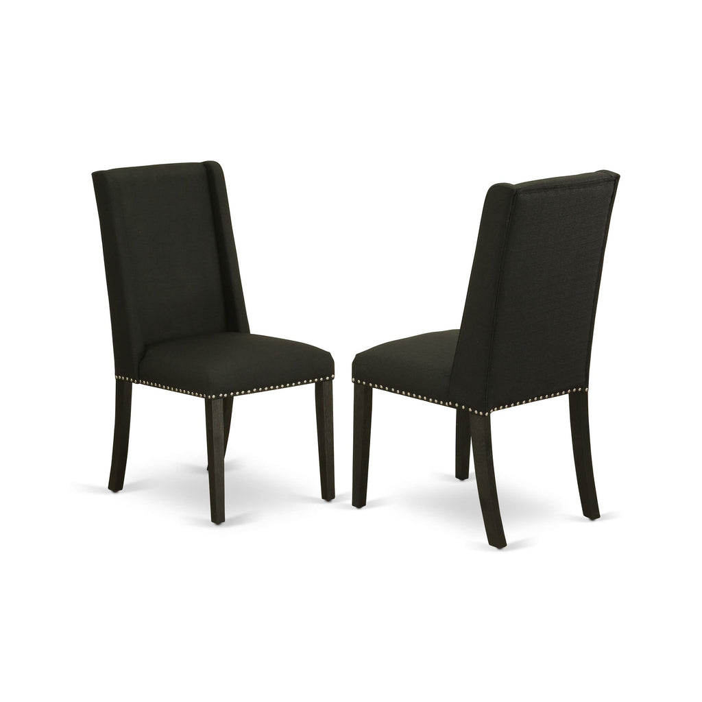 East West Furniture V-Style 7 Piece Modern Set Consist Of A Rectangle Wooden Table With V-Legs And 6 Black Linen Fabric Parson Dining Chairs, 36X60 Inch, V626Fl624-7