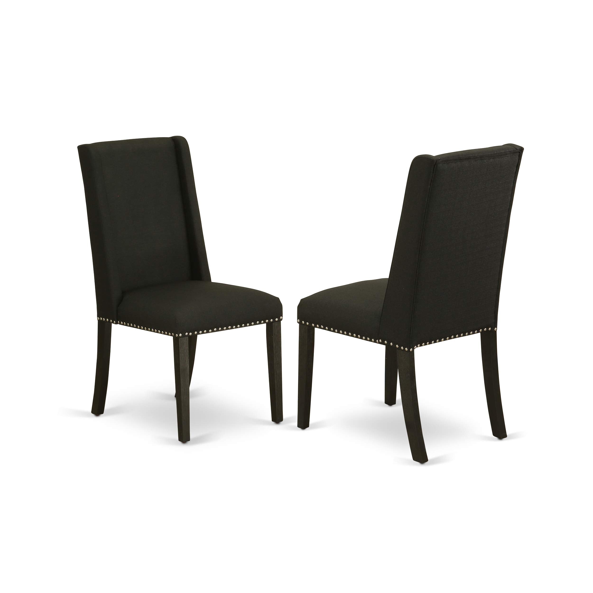 East West Furniture V-Style 7 Piece Modern Set Consist Of A Rectangle Wooden Table With V-Legs And 6 Black Linen Fabric Parson Dining Chairs, 36X60 Inch, V626Fl624-7