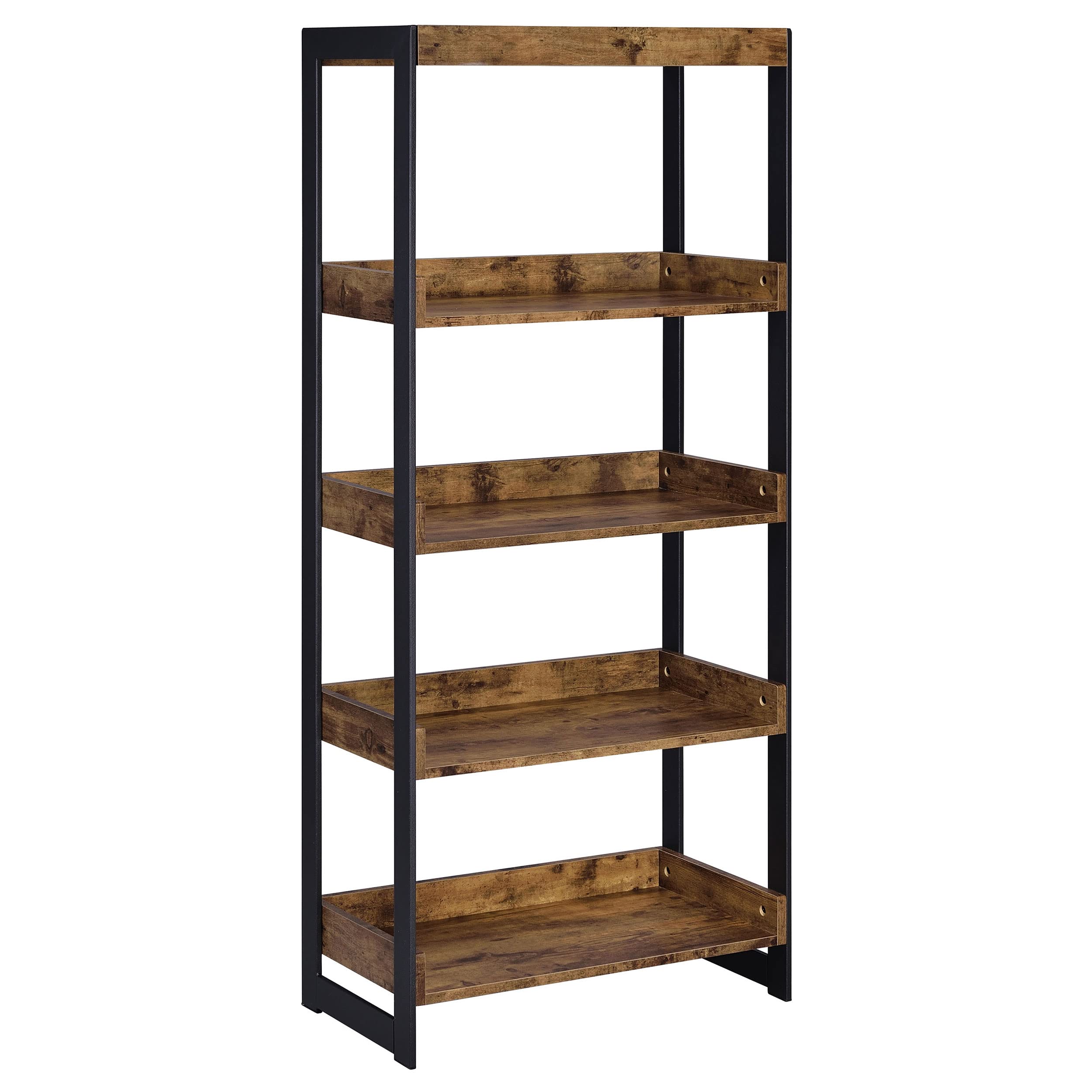 Coaster Furniture Estrella Bookcase with 4 Open Shelves, Antique Nutmeg and Gunmetal
