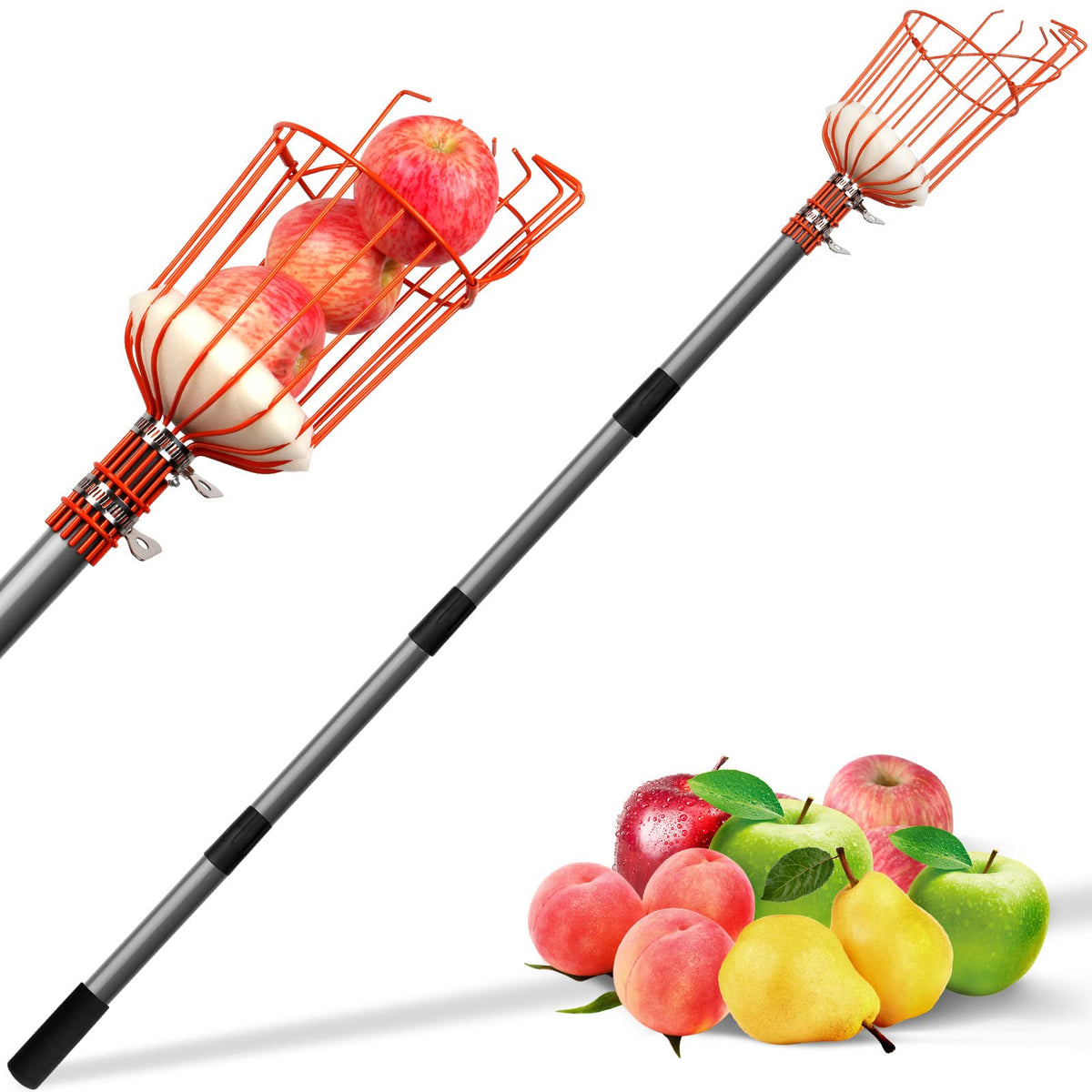 Walensee 8Ft Fruit Picker, Adjustable Fruits Picker Tool With Lightweight Stainless Steel Pole And Big Basket, Fruit Catcher Equ