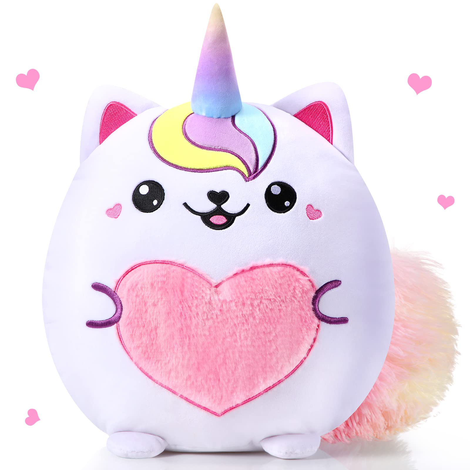 Leyndo 14 Inch Cat Plush Toy Unicorn Cat Stuffed Animal Caticorn Plush Throw Pillow Toy Cute Unicorn Stuffed Animals For Girl Ki