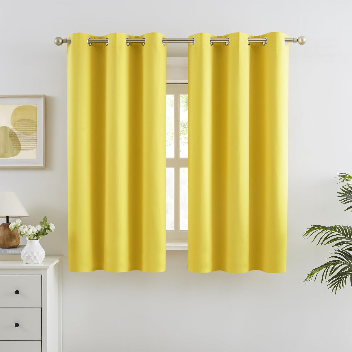 Dualife Bright Yellow Blackout Curtains - Room Darkening Curtain Drapes Grommet Thermal Insulated Small Window Curtains For Kids