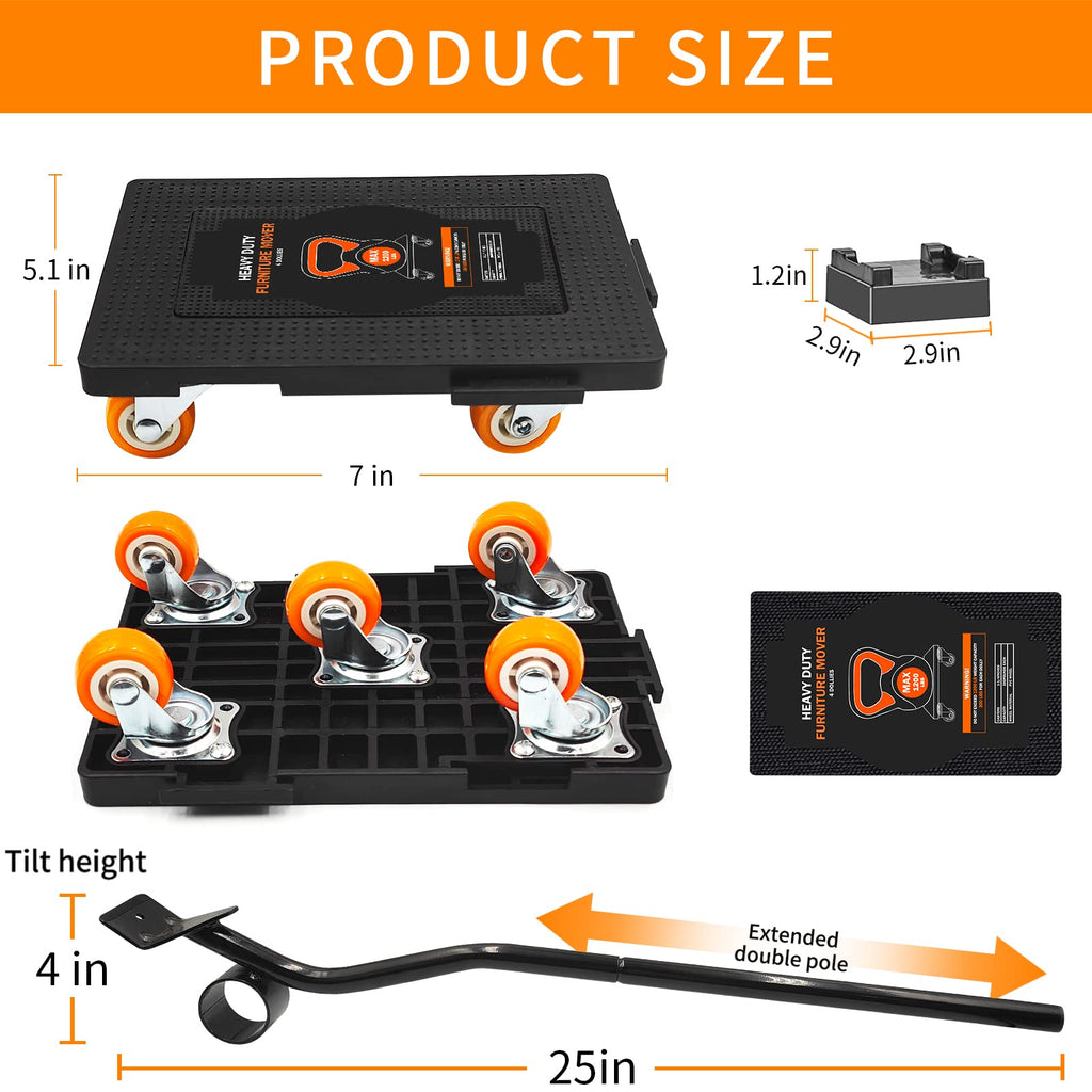 Furniture Lifter Movers Tool Set, 360 Rotation Furniture Dolly Heavy Duty, Furniture Movers With 5 Wheels, Maximum Load 1200 Lbs