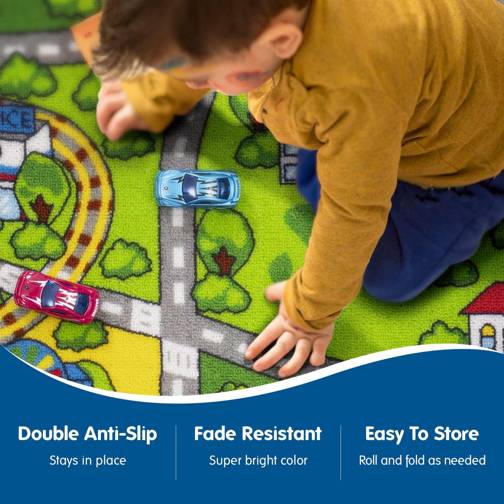 Booooom Jackson Kids Car Mat Train Rug, Green Oval Play Mat, 59 x 39 inches