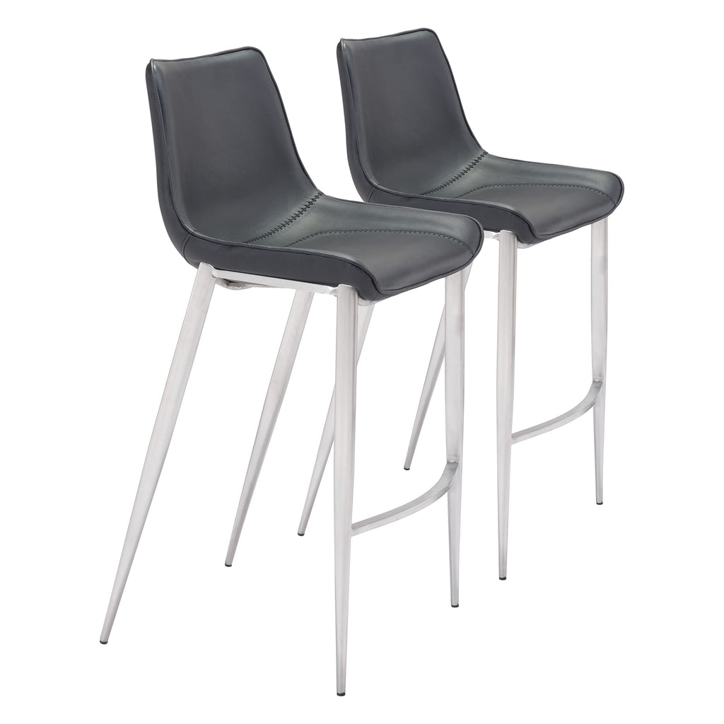 Magnus Bar Chair (Set of 2) Black & Silver