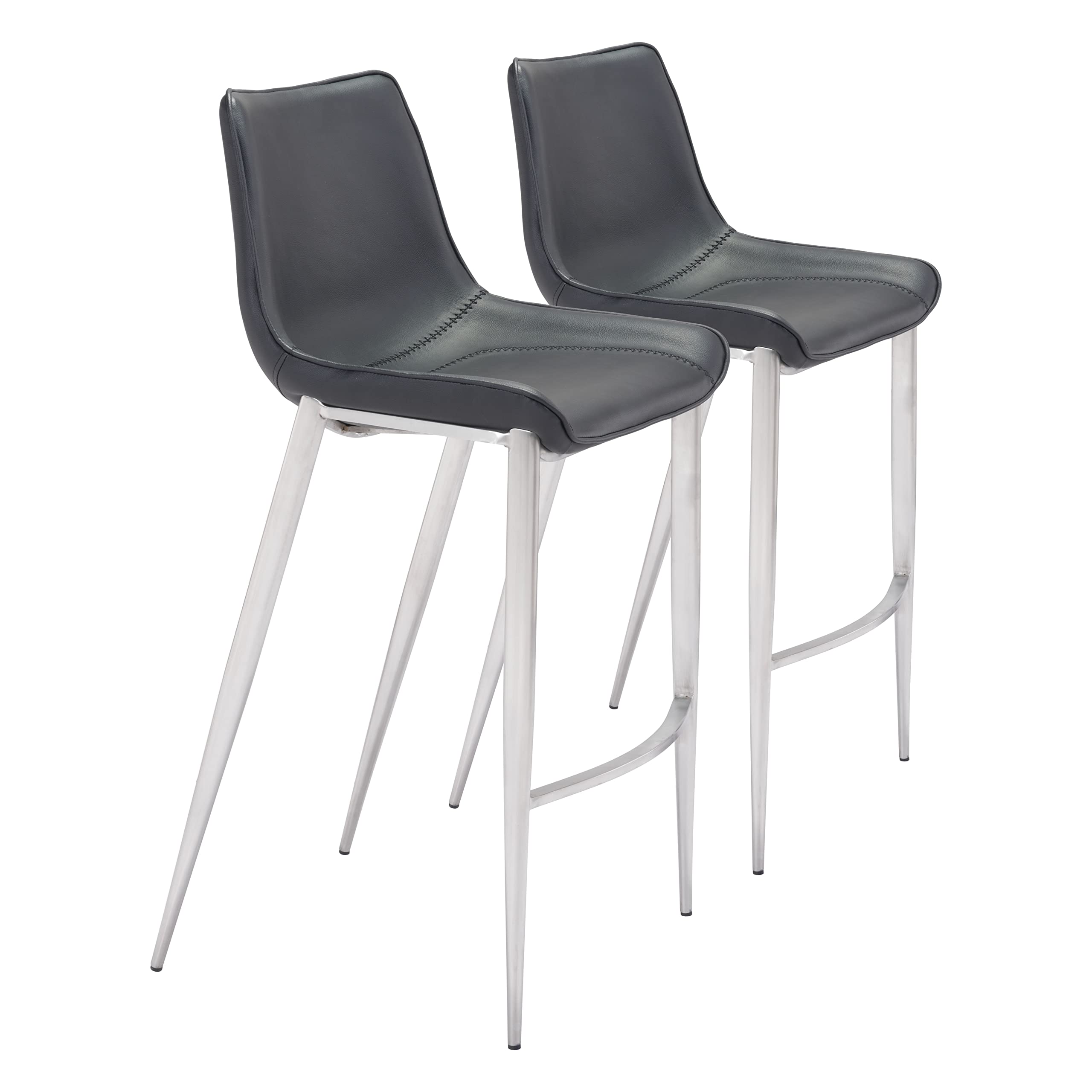 Magnus Bar Chair (Set of 2) Black & Silver