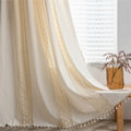 Sutuo Home Boho Curtain Crochet Dots Patchwork Semi-Blackout Bohemian Handmade Tassels, Rod Pocket Window Treatment Vintage Rust