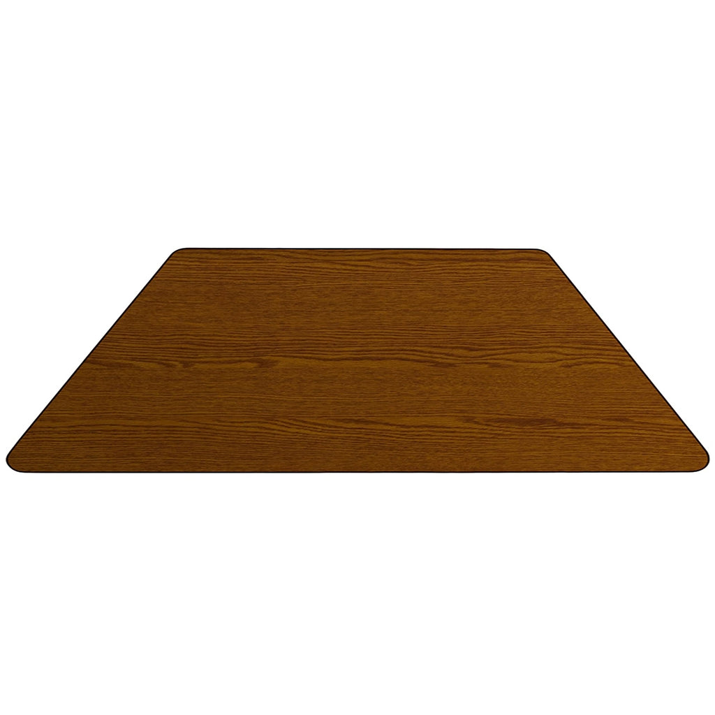 Flash Furniture Wren 29''W x 57''L Trapezoid Oak Thermal Laminate Activity Table - Height Adjustable Short Legs