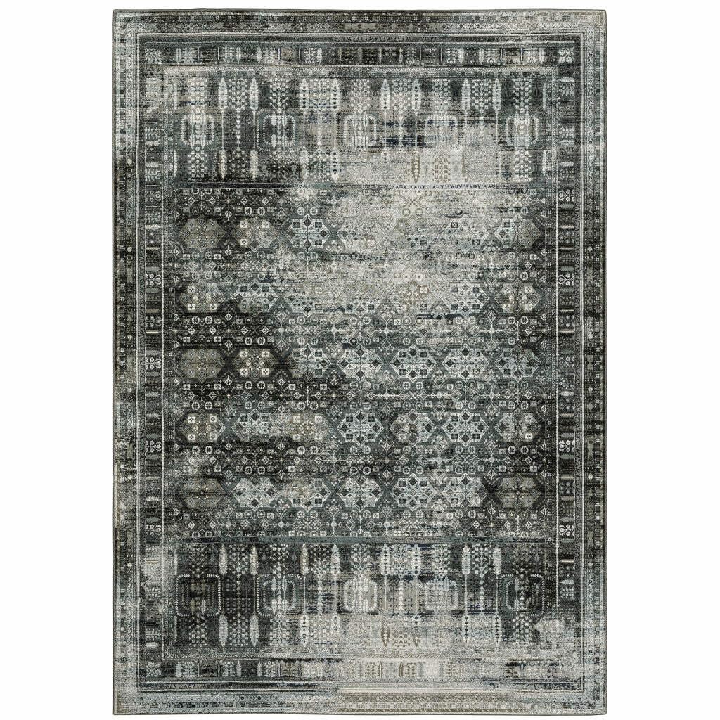 HomeRoots 508933 10 x 13 ft. Oriental Power Loom Rectangle Area Rug Gray & Ivory