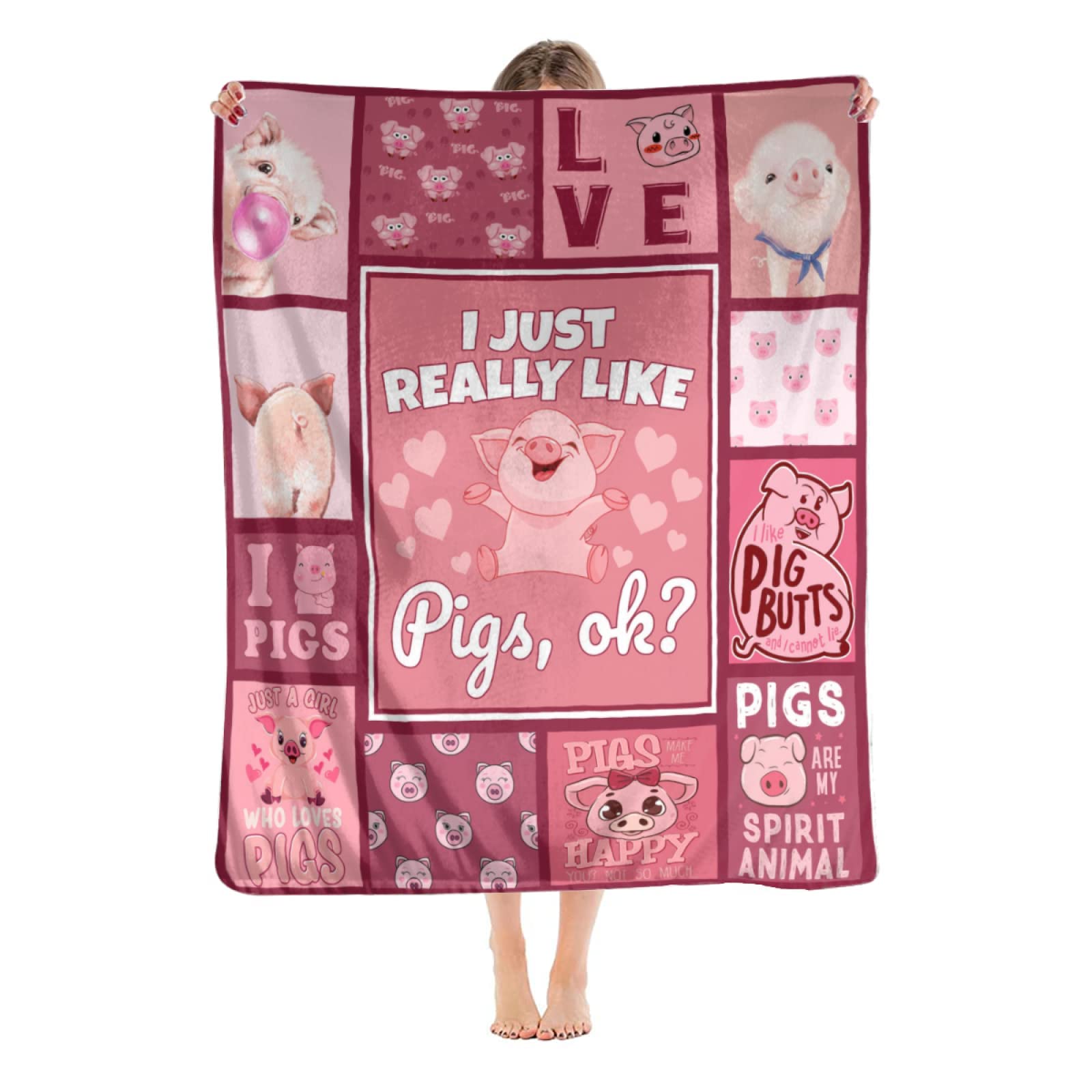 Cute Pig Blanket For Girl Boy I Just Really Like Pigs Throw Blanket Pig Stuff Super Soft Cozy Plush Fleece Fuzzy Pink Pig Flanne